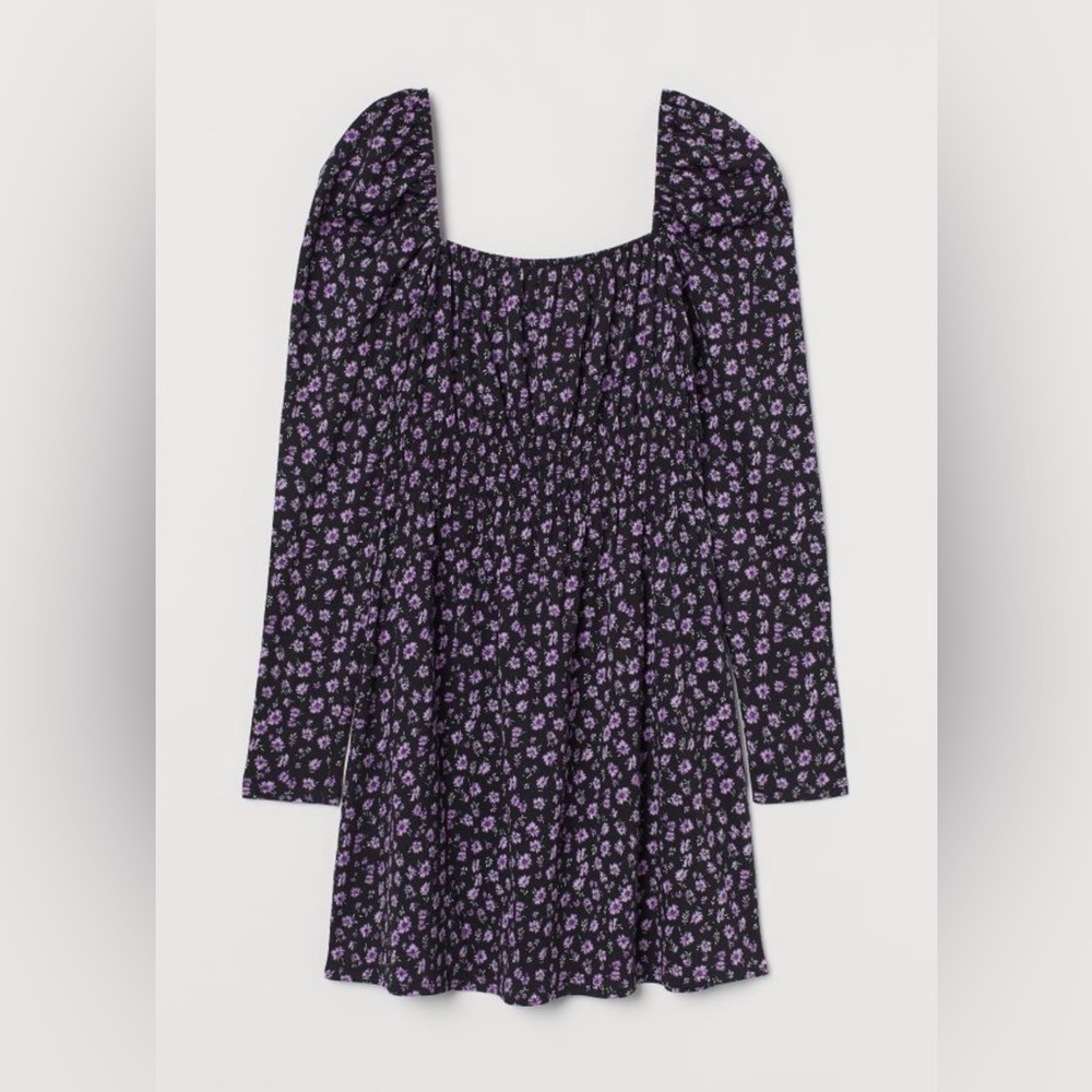H&M Divided floral dress Sz. XS black/purple cottage core prairie whimsigoth NWT